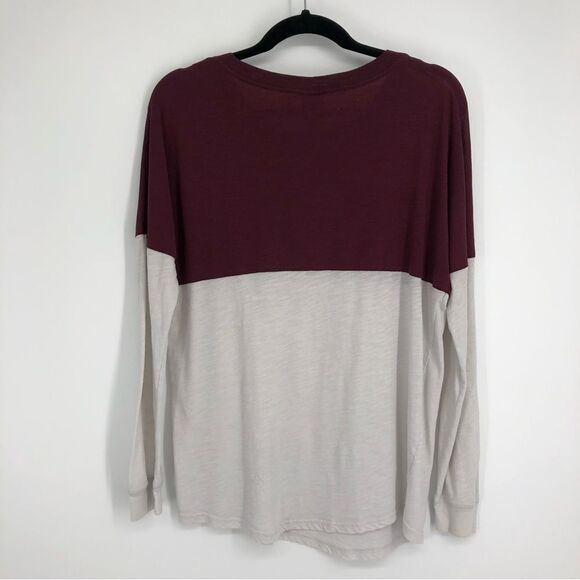 PINK by VS‎ White Burgundy Colorblock Long Sleeve Tee Womens Small - Picture 5 of 5